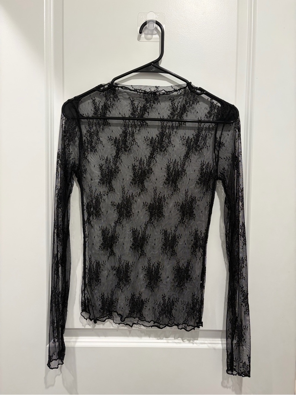 Sheer Black Lace Long-Sleeve Mesh Top